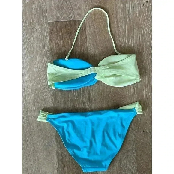 Women's VICTORIA'S SECRET 2 Pc Twisted Bandeau Color Block Halter Bikini Sz S L - Picture 2 of 9